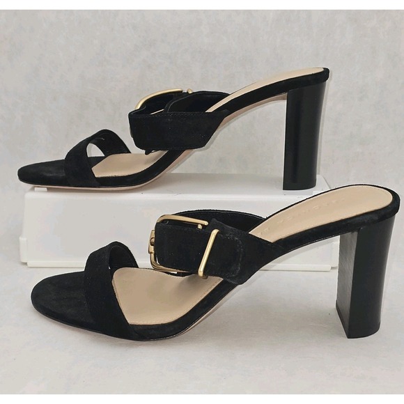 NWOB Veronica Beard Griddley Black Suede Buckle Block Heel Sandals Size 7 - Picture 8 of 11